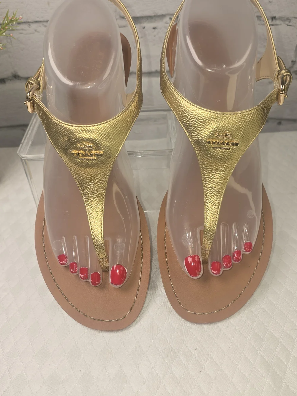 COACH CHEYANNE T-STRAP GOLD METALLIC SANDALS SMALL WEDGE HEEL WOMENS 9.5 - Picture 6 of 9